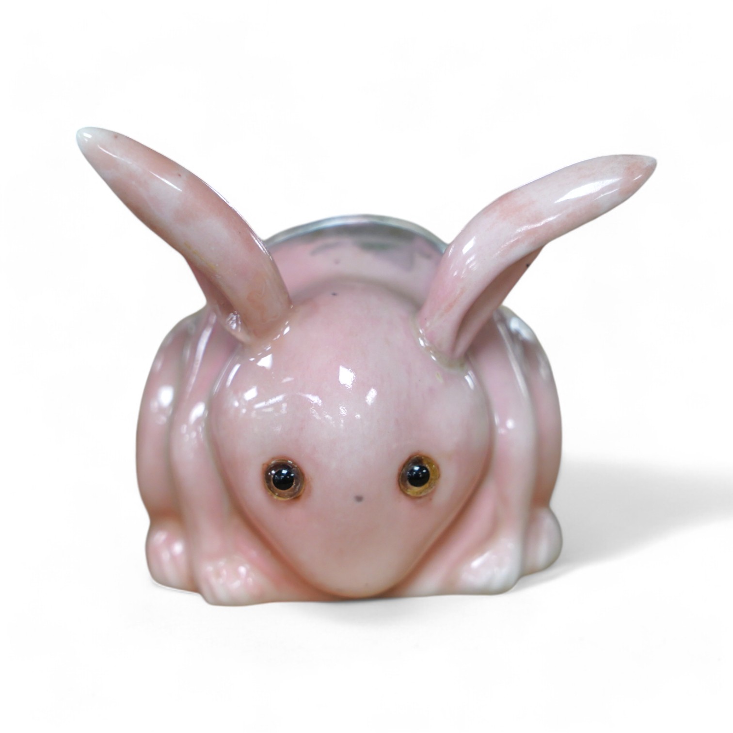 A Bernard Moore pink rabbit with glass eyes, c.1910, signed, 6.5cm. Condition - good